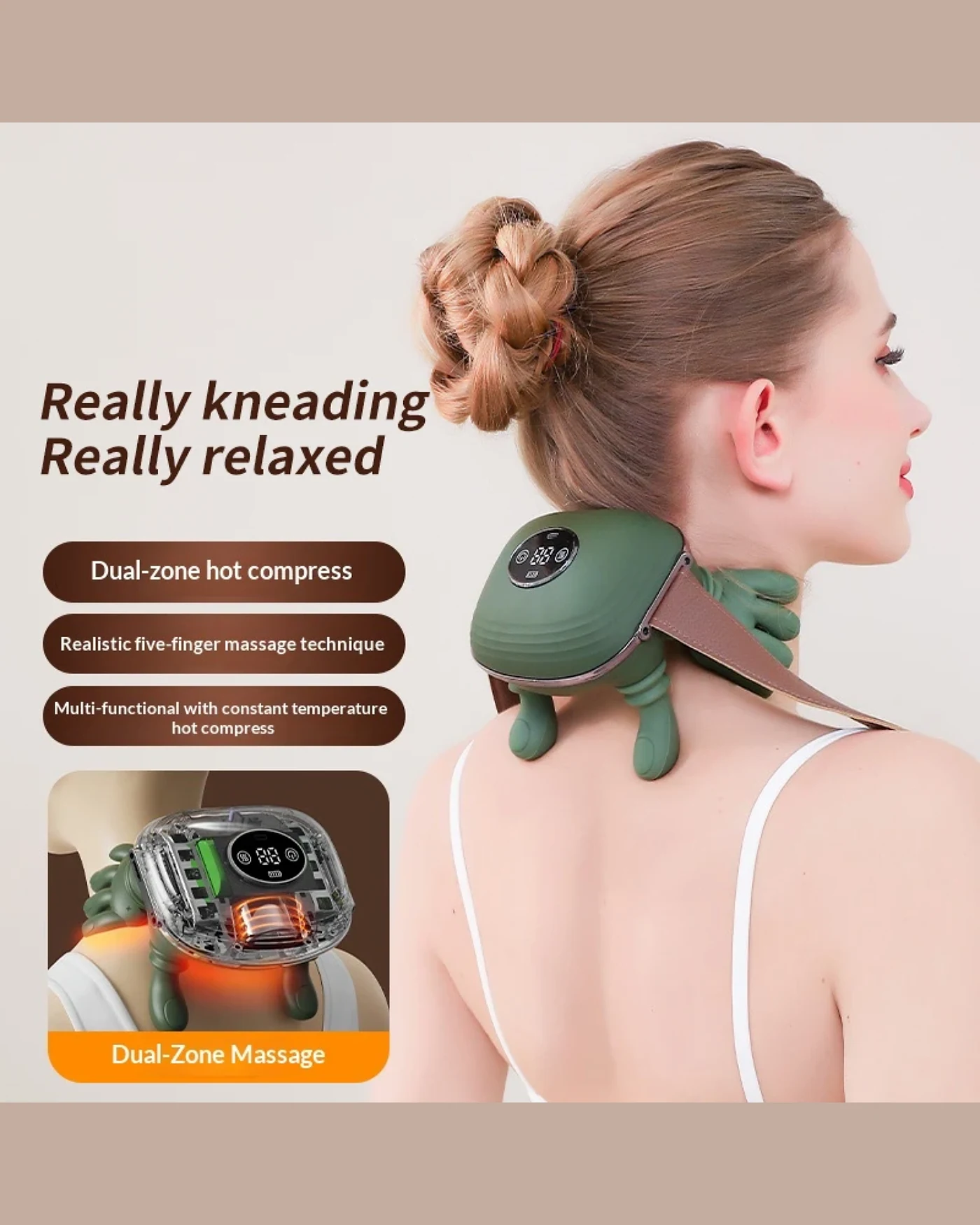 Neck & Shoulder Kneading Massager — Dual-Zone Heat